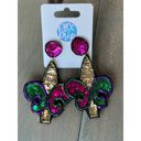  Mardi Gras Sequin Fleur De Lis Dangle Post Earrings 💜💚💛