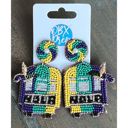  Mardi Gras Trolley Seed Beaded Handmade Dangle Earrings