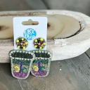  Mardi Gras Seed Beaded Party Cup Shot Glass Dangle Earrings