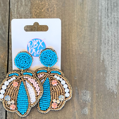Seascape SeaShell Seed Bead & Pearl Drop Earrings