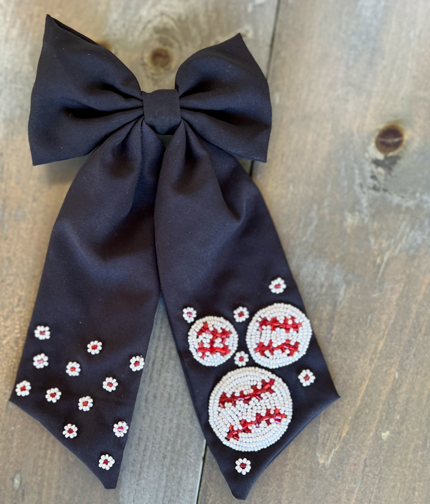 Baseball Bead Embellished Barrette Bow