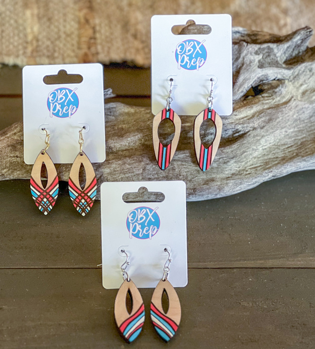 Hand Painted Patriotic Red, White & Blue Wood Earrings – Made in OBX