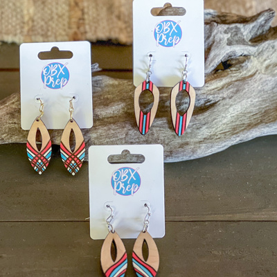 Hand Painted Patriotic Red, White & Blue Wood Earrings – Made in OBX