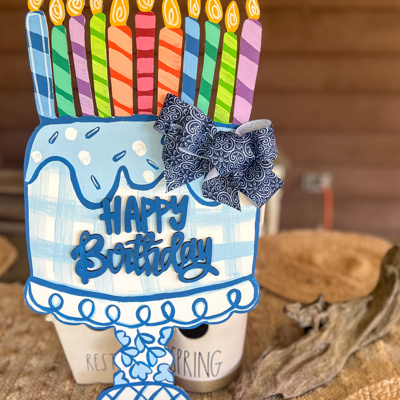 Hand-Painted Birthday Cake Door Hanger Sign – Preppy Plaid & Chinoiserie Style