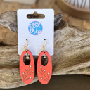  Summery Coral Floral Oval Birch Wood Earrings – Hand Painted in OBX
