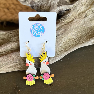 Hand-Painted Cockatoo Tropical Earrings – OBX Exclusive