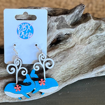 Whale of a Time Birch Wood Earrings – Hand Painted in the Outer Banks 🐳🌊🌸