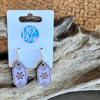 Lavender Crystal Engraved Floral Birch Wood Earrings – Handmade in OBX
