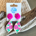   Hand-Painted Rose Diamond Earrings with Beaded Topper
