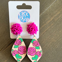   Hand-Painted Rose Diamond Earrings with Beaded Topper