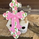  Hand-Painted Pink Roses Cross Door Hanger – White Birch ✝️ 