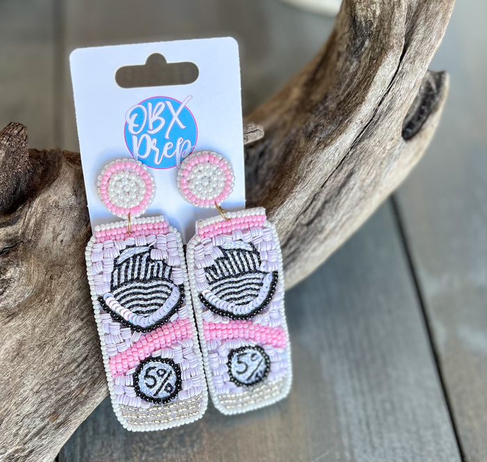 Handmade Seed Beaded White Claw Seltzer Drink Earrings 🍋🥂✨