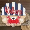  Welcome Nautical Crab Door Hanger – Hand Painted Coastal Summer Decor