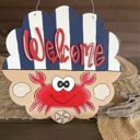  Welcome Nautical Crab Door Hanger – Hand Painted Coastal Summer Decor