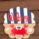  Welcome Nautical Crab Door Hanger – Hand Painted Coastal Summer Decor