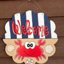  Welcome Nautical Crab Door Hanger – Hand Painted Coastal Summer Decor