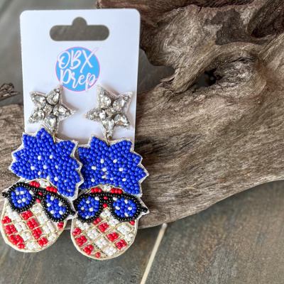 Patriotic Pineapple in Sunglasses Seed Bead Dangle Earrings