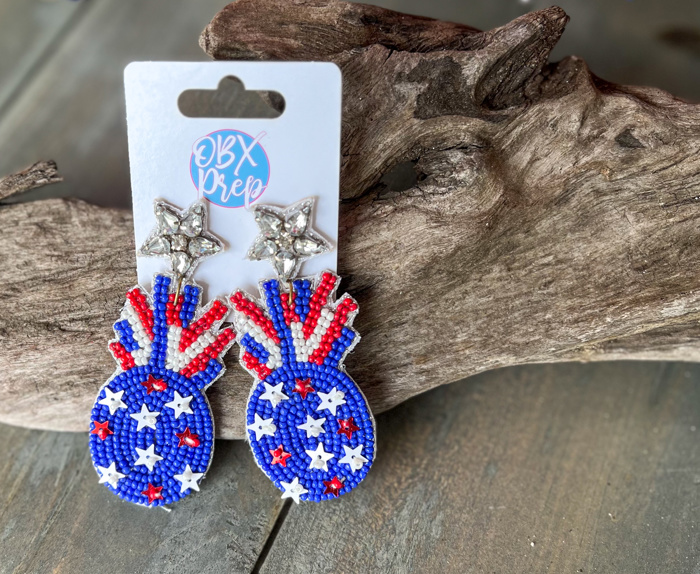 Patriotic Pineapple Seed Bead Dangle Earrings