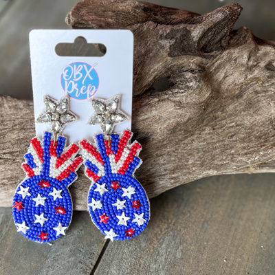 Patriotic Pineapple Seed Bead Dangle Earrings