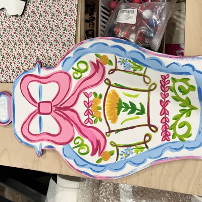 Chinoiserie Floral Ginger Jar Door Hanger – Hand Painted Coastal Decor