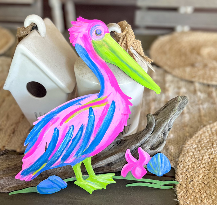 Hand Painted Coastal Pelican Sign | Birch Wood Wall Art | Preppy Maximalist Beach Decor | OBX Driftwood Pelican | Small or Large Size