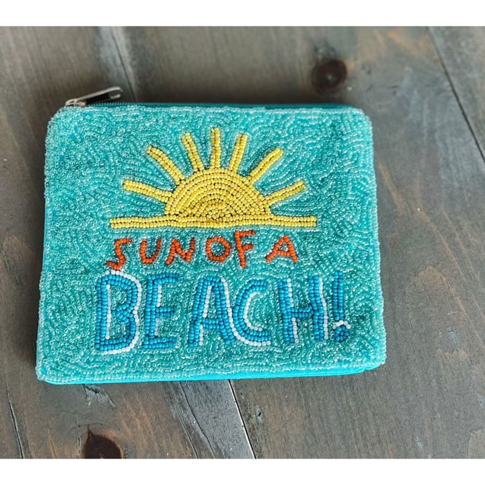 Sun of a Beach" Seed Beaded Coin Pouch – Summer Fun in a Bag! ☀️🏖️