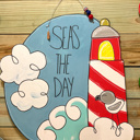  Seas the Day Birch Wood Door Hanger – Hand Painted Coastal Lighthouse Sign