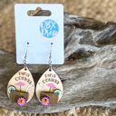  Pina Colada Hand Painted Birch Dangle Earrings – Tropical 3D Coastal Vibes with Rhinestone Accent