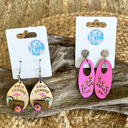  Pina Colada Hand Painted Birch Dangle Earrings – Tropical 3D Coastal Vibes with Rhinestone Accent