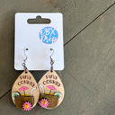  Pina Colada Hand Painted Birch Dangle Earrings – Tropical 3D Coastal Vibes with Rhinestone Accent