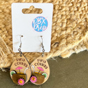  Pina Colada Hand Painted Birch Dangle Earrings – Tropical 3D Coastal Vibes with Rhinestone Accent