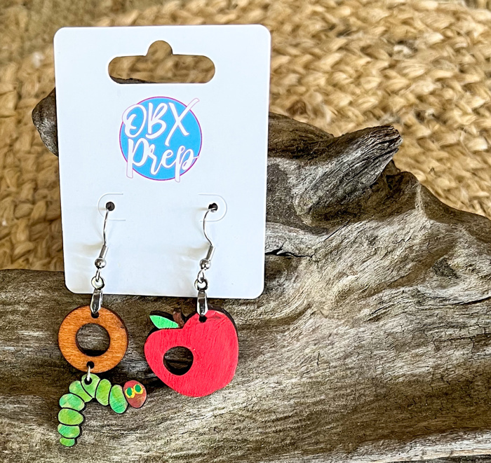 The Very Hungry Caterpillar Hand-Painted Birch Earrings – Handmade in the OBX, great teacher gifts