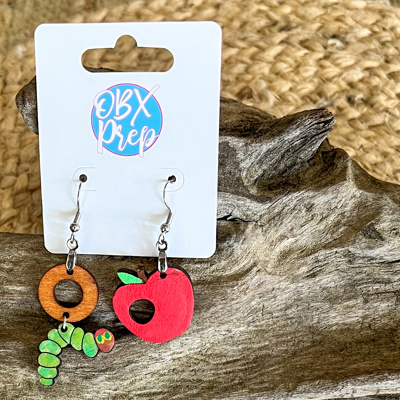 The Very Hungry Caterpillar Hand-Painted Birch Earrings – Handmade in the OBX, great teacher gifts