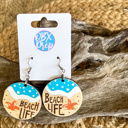  Hand Painted Beach Life Round Earrings – Engraved Birch Wood Coastal Dangles Made in OBX