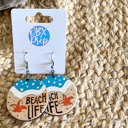  Hand Painted Beach Life Round Earrings – Engraved Birch Wood Coastal Dangles Made in OBX
