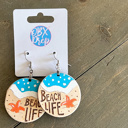  Hand Painted Beach Life Round Earrings – Engraved Birch Wood Coastal Dangles Made in OBX