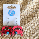  Hand Painted Crab Earrings with Floral Detail – Coastal Birch Wood Dangles Made in OBX