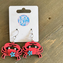  Hand Painted Crab Earrings with Floral Detail – Coastal Birch Wood Dangles Made in OBX