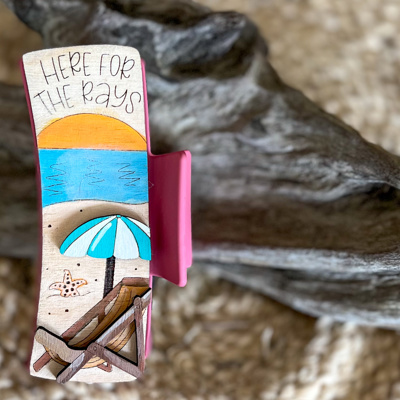 Here for the Rays Hand Painted Birch Wood Hair Claw -Coastal 3D Beach Chair Clip Made in the OBX 