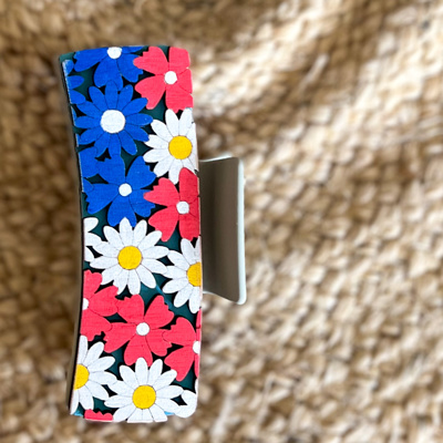 Patriotic Red White and Blue Floral Hand Painted Hair Claw 