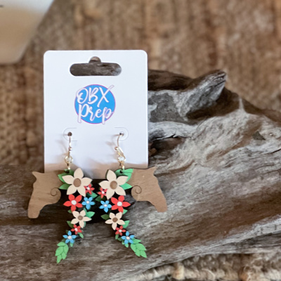 Corolla Pony-Inspired Horse Head Earrings – Hand-Painted Birch Wood with Floral Mane – OBX Handmade Dangle Earrings
