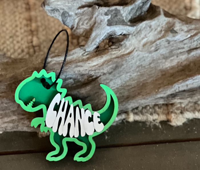 Custom Dinosaur Wood Bag Tag – Hand-Painted Back-to-School Name Tag
