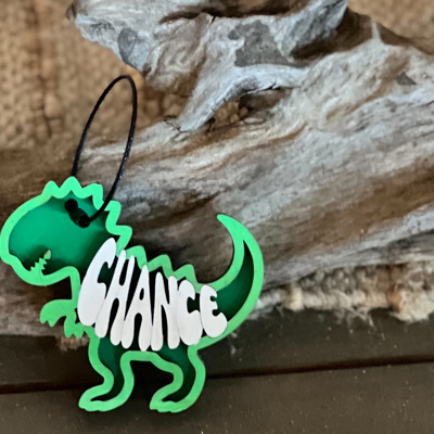 Custom Dinosaur Wood Bag Tag – Hand-Painted Back-to-School Name Tag