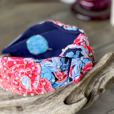 Patriotic Chinoiserie Floral Beaded Headband - OBX Prep Exclusive