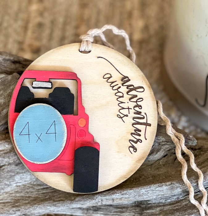Adventure Awaits 4 x 4 Ornament – Hand-Painted Birch Wood