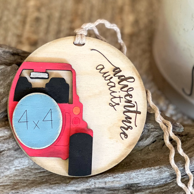 Adventure Awaits 4 x 4 Ornament – Hand-Painted Birch Wood