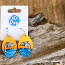  Dolphin Sunset Earrings – Hand-Painted 3D Birch Wood
