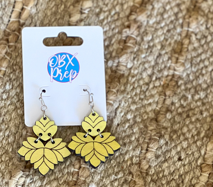 Abstract Floral Hand Painted Wood Dangle Earrings 