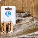 Rectangle Shape Retro Baseball Engraved Earrings – Hand-Painted Birch Wood