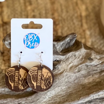 Engraved Lacrosse Earrings – Golden Oak Birch Wood